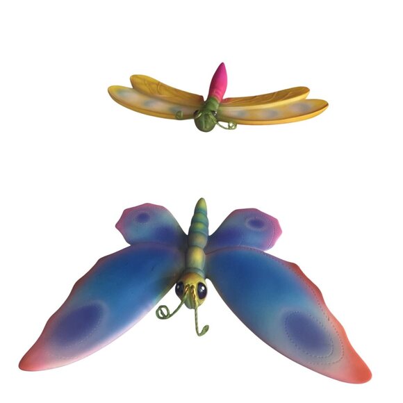 Colorful Metal Ceramic Butterfly & Dragonfly Wall Decor Set Wall Hanging - Picture 2 of 16